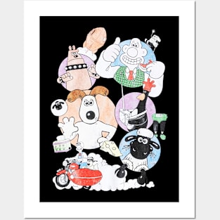 Wallace And Gromit Back Print Grey Marl Posters and Art